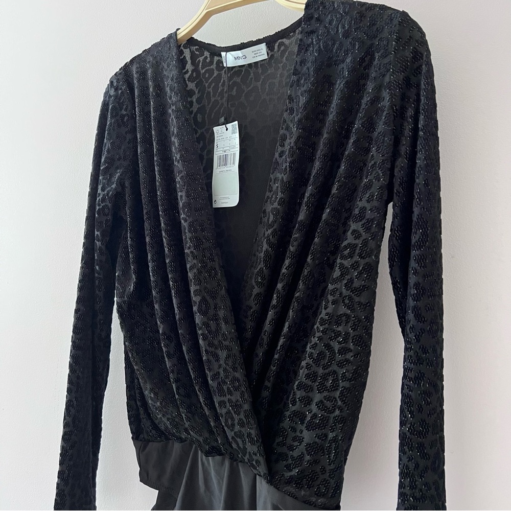 MANGO NWT Leopard Shimmer Bodysuit Top S